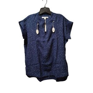 Loyal Hana Carrie Maternity Nursing Top S Navy Diagonal Dot V Neck Blouse NWT